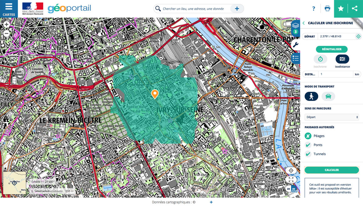 Isochrone 1km autour de chez soi